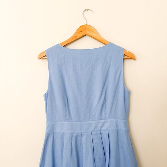 Boden Linen Midi Dress Arwen Wrap Blue V-Neck Size 8 Petite Preppy Beachy - Picture 6 of 8